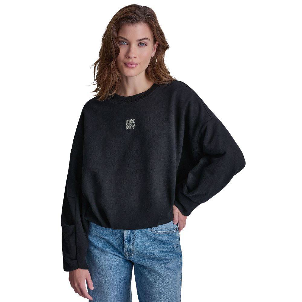 DKNY LOGO EMBELLISHED CREW NECK SWEATSHIRT