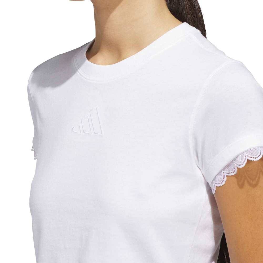 ADIDAS OUTLINED LOGO GRAPHIC T-SHIRT WITH LACE ON SLEEVE HEMS