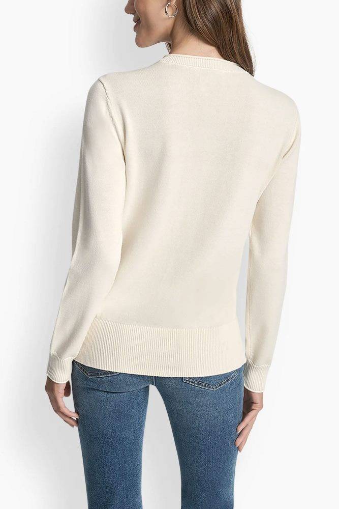 DKNY EMBELLISED KNITTED CREW TOP