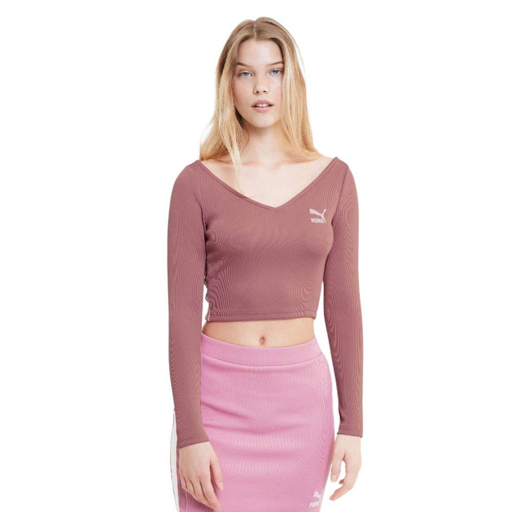 PUMA CLASSICS RIBBED WOMENS CROPPED LS TOP