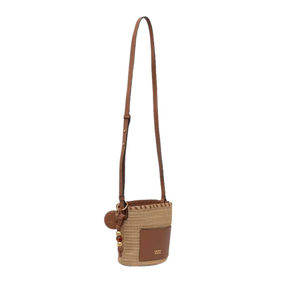 DKNY ROCCO CROCHET RAFFIA BUCKET BAG