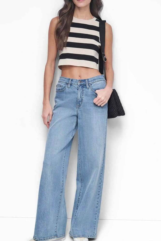 DKNY CROP STRIPE SLEEVELESS CREW NECK TANK