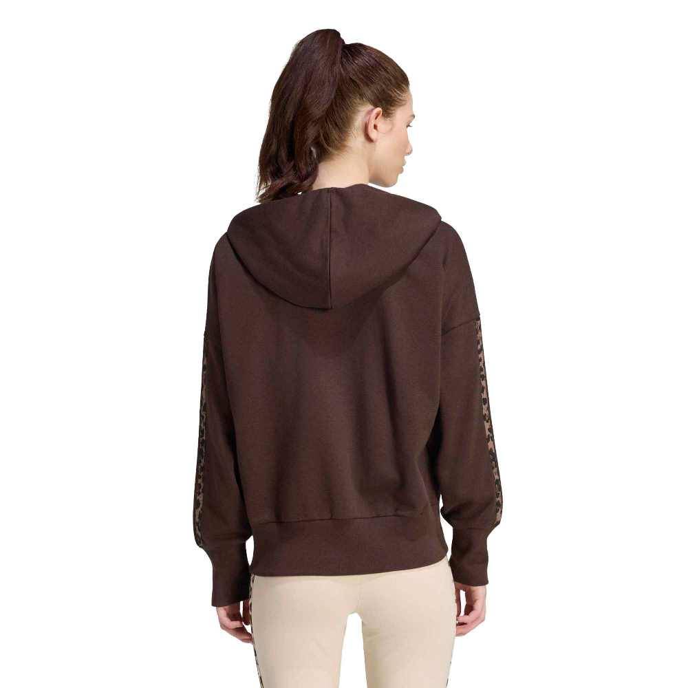 ADIDAS SEASONAL ESSENTIALS ANIMAL PRINT 3-STRIPES FULL-ZIP HOODED TRACK TOP